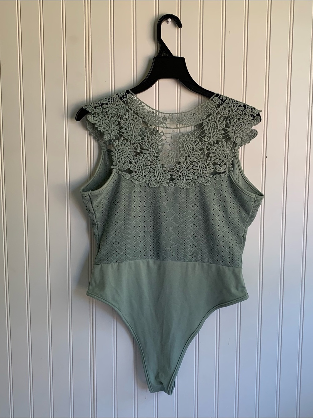 Source Unknown Sage Green Lace Yoke Bodysuit